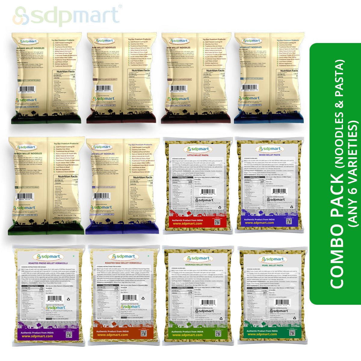 Combo Millet Noodles & Pastas - 6 + 6 Assorted Packets - SDPMart