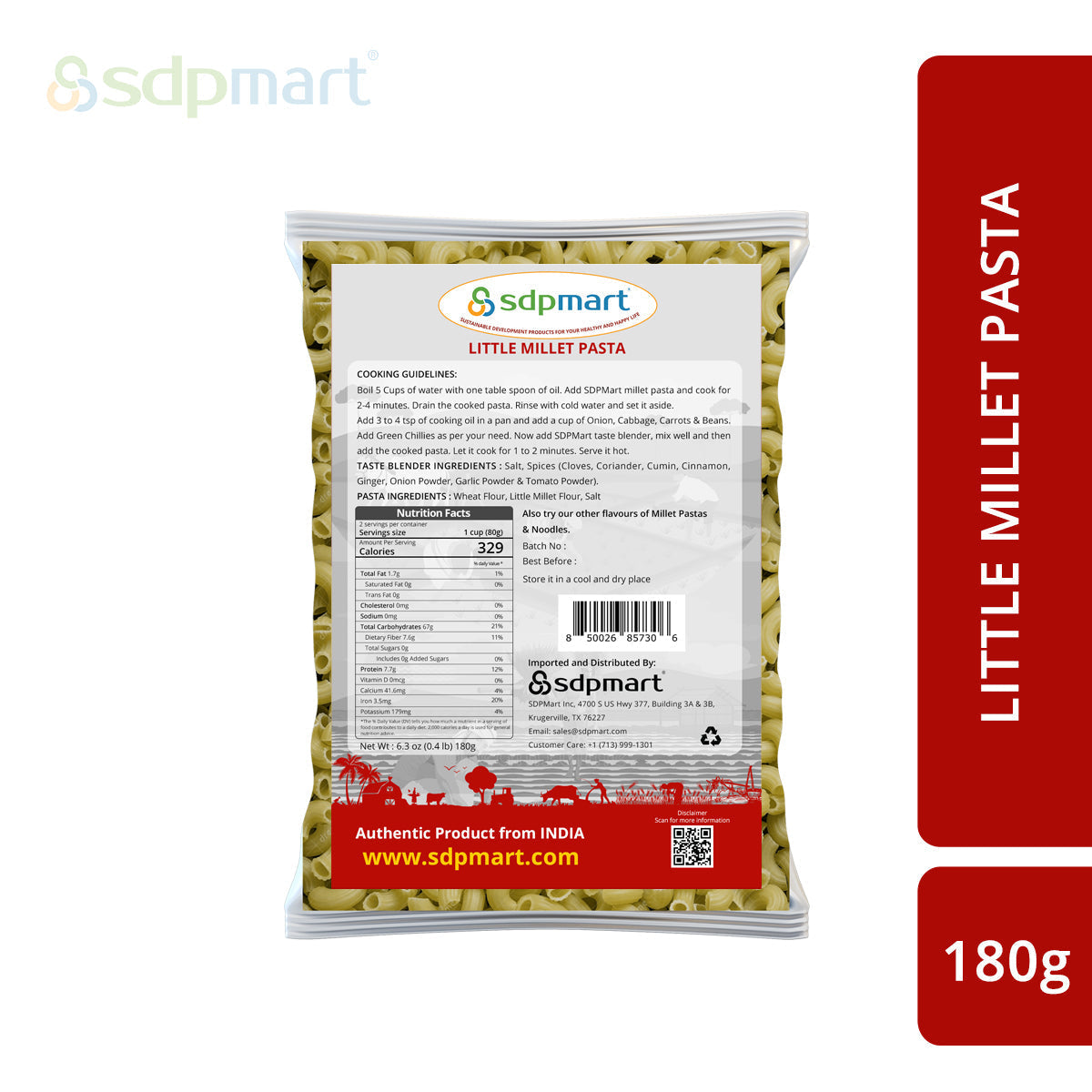 SDPMart Little Millet Pasta 180 Gms - SDPMart