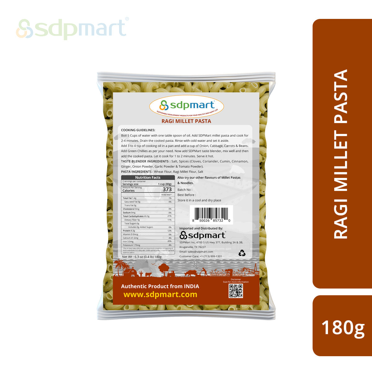 SDPMart Ragi Millet Pasta 180 Gms - SDPMart