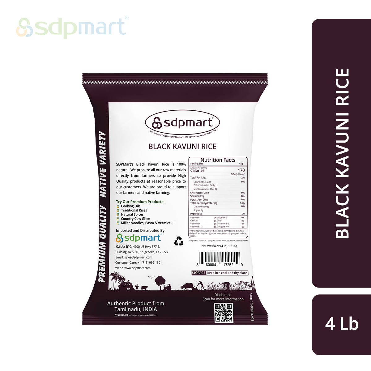 SDPMart Premium Black Kavuni Rice 4 LB - SDPMart